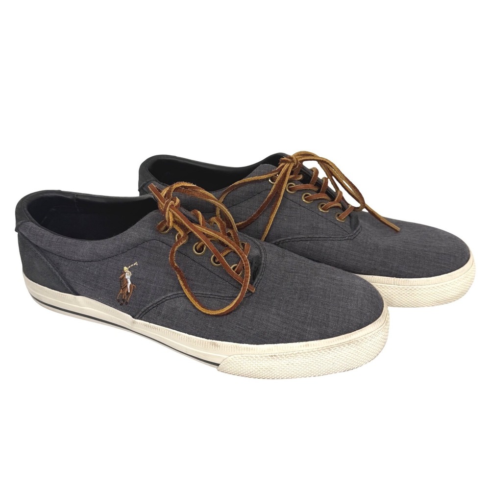 Polo Ralph Lauren Vaughn Mens 8D Charcoal‎ Grey Canvas Sneakers Leather Lace